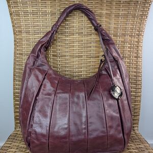 Donald J Pliner Purple Burgundy Soft Leather Hobo Shoulder Bag Purse